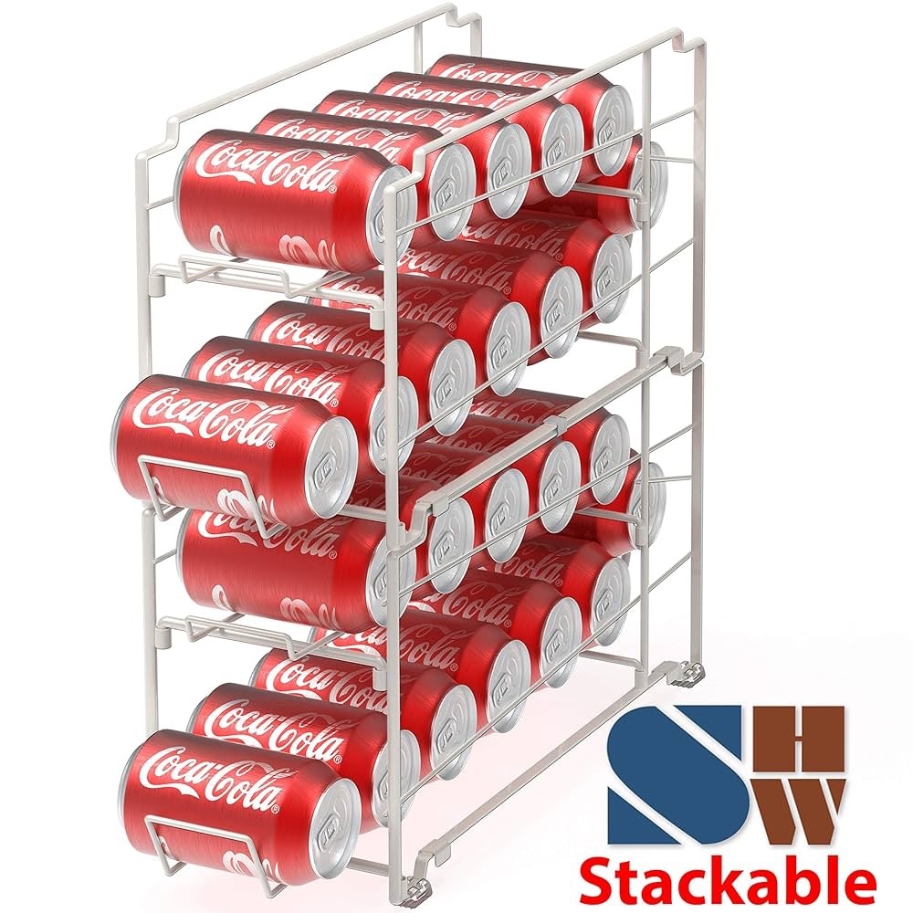 Two Stackable Soda Can Dispenser Organizer Racks in White